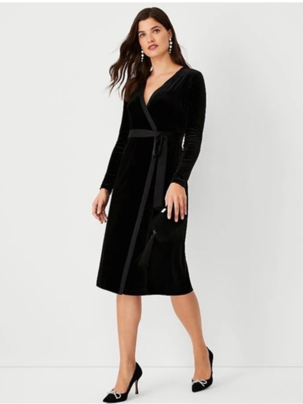 NWT Ann Taylor Black Long Sleeve Wrap Dress